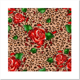 Rose flowers with leopard texture Posters and Art